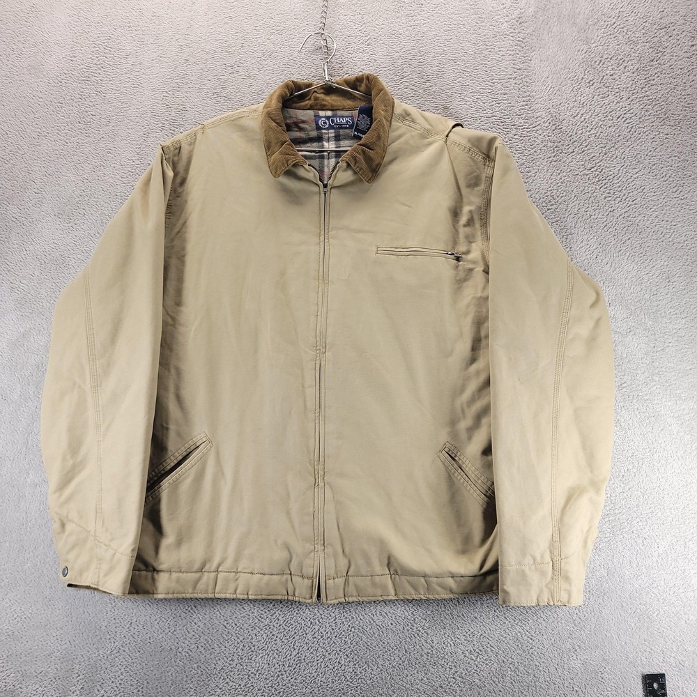 VTG Chaps Jacket Mens XL Beige Canvas Chore Barn Corduroy Collar Lined Outdoor